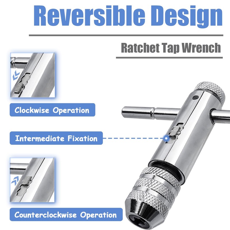 Mesee 2 Pieces T-Handle Ratchet Tap Wrench Set, Adjustable Ratcheting