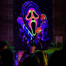 Miytal Blacklight Trippy Tapestry, UV Reactive Horror Wall Hanging Tapestries, Glow in The Dark Party Backdrop Tapestry for Bedroom, Living Room - 30" x 40"