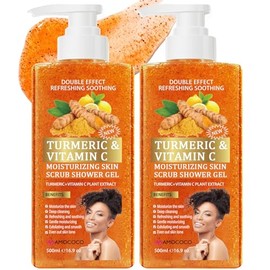 2Packs Turmeric Orange Vitamin C Body Wash with Cocoa Seed Exfoliant, Mattifying Scrub for Uneven Skin Texture, Body-Only Daily Use, 16.9 fl oz*2