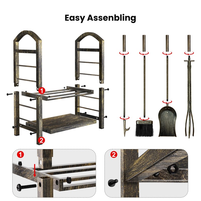 Amagabeli Fireplace Log Rack with 4 Tools 74 x 40