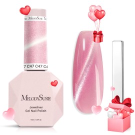 MelodySusie Jeweliver Cat Eye Gel Nail Polish, 0.5 Fl Oz Rose Pink Glitter Holographic Magnetic Nail Polish with Magnet, UV Nail Polish for Nail Art Manicure Salon DIY at Home C47