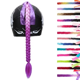 SEGO Helmet Pigtail Braids with Detachable Suction Cup with Bowknot Ponytails Hair for Women/Men 20 Inch 1 PCS/Pack (Helmet not Included)-Pink to Purple