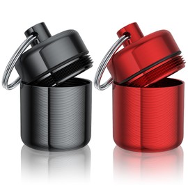 Ear Plug Carrying Case Keychain(2 Pack), Small Waterproof Metal Earplug Case Ear Plug Holder Container Great for Earplugs, Pills Case Pill Box and Jewelry Holder (Grey Red)