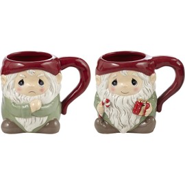 Precious Moments Christmas Mugs | Gnaughty Or Gnice Gnome Ceramic Mugs | Set of 2 | Whimsical Holiday Decor & Gifts | Hand-Painted Porcelain