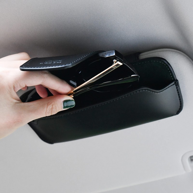 URIZZD Sunglass Holder for Car Visor, Car Sunglasses Holder Leather,