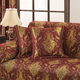 TOPLUXE Damask Cushion Cover with Tassels, Decorative Throw Pillow Cover with Invisible Zipper, Soft Square Pillowcase 45x45 cm for Sofa Couch Living Room Bedroom (Burgundy)