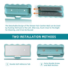 Kucucyle Hair Collector for Shower, 2-in-1 Shower Hair Catcher Wall for Drain Protection, Reusable Wavy Shower Wall Hair Catcher, Foldable Storage Shower Hair Catcher, Snare Protector (Green)