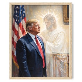 The Grace of God: Jesus & Trump Inspirational Painting 16x20 Framed Poster - Religious Art Faith Leadership MAGA American Flag Patriotic Artwork for Home Office, Living Room, Conservative Christians