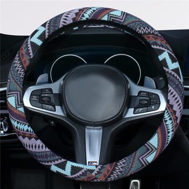 Istn Ethnic Style Coarse Flax Cloth Automotive Steering Wheel Cover Anti Slip and Sweat Absorption Auto Car Wrap Cover (M, 14.5''-15'')