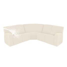 Easy-Going 100% Waterproof Recliner Cover, Stretch Couch Covers for Reclining Couches, Extra Large Sectional Sofa Slipcover, L-Shape Furniture Protector for Kids & Pets, 5 Seater, Beige