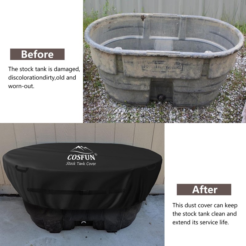 COSFUN 100 Gallon Oval Stock Tank Cover,Waterproof Dust Proof Anti-UV