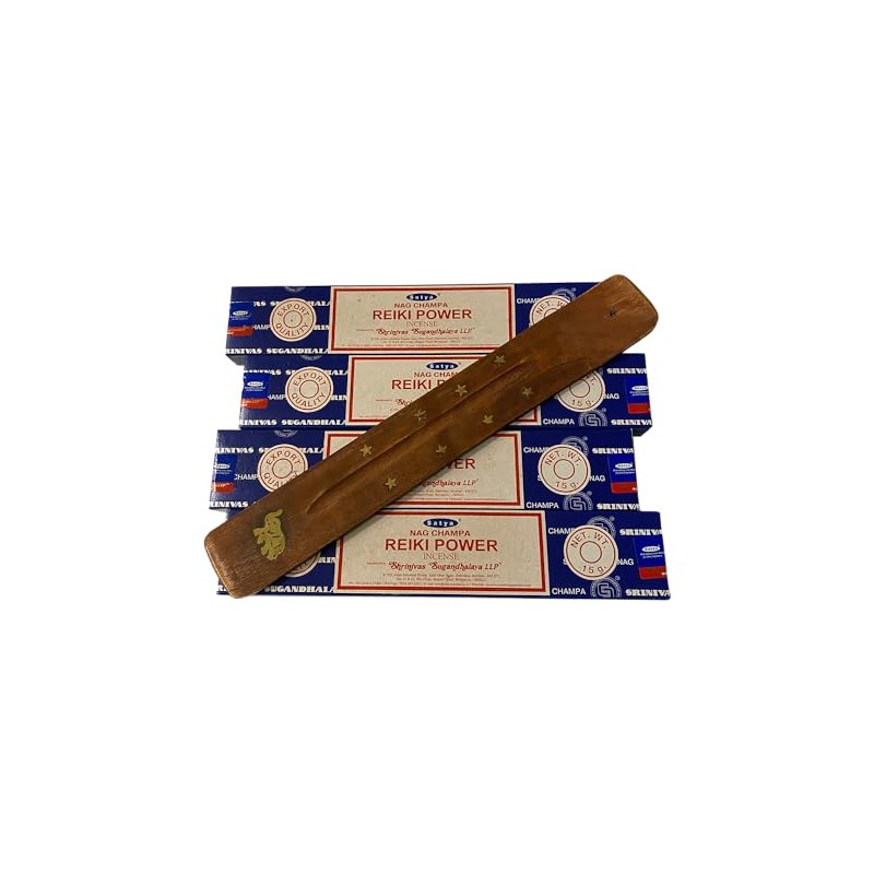 Satya Incense Sticks, 4 Packs x 15g, with Incense Holder,