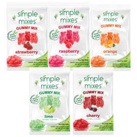 Simple Mixes Natural Gummy Mix, Strawberry, Lime, Cherry, Orange & Raspberry, Dye-Free, No Gluten or Fat, Kosher, (Variety, 5 Pack)
