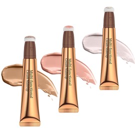 Multi-funktionaler Konturstift Set, Flüssiger Highlighter, Rouge und Concealer mit Kissenapplikator, Hohe Deckkraft, 3 Stück