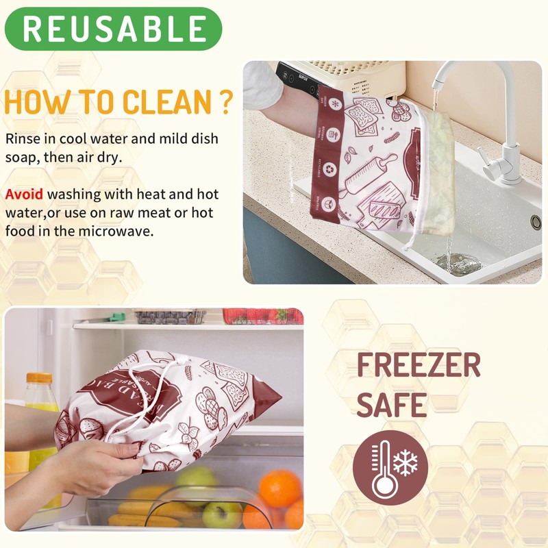 2-Pack Beeswax Bread Bags for Homemade Bread，Reusable Sourdough Storage Bags