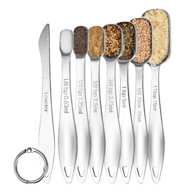 U-Taste 18/8 Stainless Steel Rectangular Measuring Spoons: Narrow Square Measure Teaspoon Tablespoon with Leveler, Heavy Duty Kitchen Metal Jar Scoop for Baking Cooking Ingredients (Set of 8)