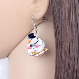 NEWEI Cute Acrylic Cartoon Christmas Snowman Earrings Drop Dangle Decoration Costumes Jewelry For Women Gift New Year (Grey)