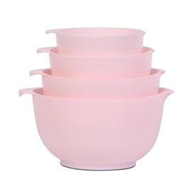 BoxedHome Nesting Plastic Mixing Bowl Set, 4 Piece Mixing Bowl Set with Pour Spouts, Size 1.7, 2.5, 3.5 and 4.5qt, for Prepping, Mixing, Baking, Cooking(2023 New Version, Pink)