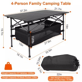 LakeForest Roll-up Top Outdoor Folding Aluminum Camping Picnic Table Dining Table Basket