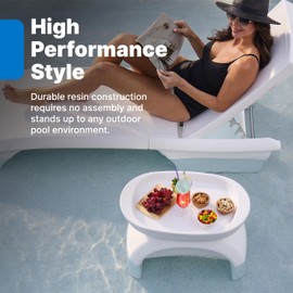 Step2 Vero Side Table with Serving Tray, Outdoor/Indoor Waterproof Patio Furniture, Use in Pools Up to 9" Water or Poolside Ledge, Made of Durable Plastic, Integrated Weight System, White