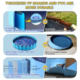 PETOCAT 97" Foldable Dog Pool Kiddie Swimming Pool, Plastic Non-Slip Hard Shell Kids Wading Pool, Large Portable Collapsible Pet Puppy Bathing Tub, Heavy Duty - Family Size, 8 ft x 16 inch.D - 5XL