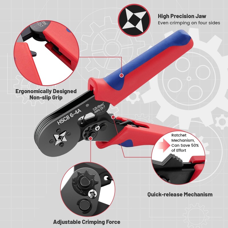 GOOPOOL Crimping Plier Set, 0.25-10mm² Ferrule Crimper Tool, Self-Adjustable Ratchet