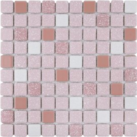 TPLD-RS-TXRD Retro Rosa Pink White Porcelain 1x1 Floor Wall Pool Tile Backsplash Glossy Textured Rounded for Kitchen, Bathroom Shower, Accent Decor, Fireplace (1)