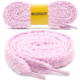 WEGOODZF Flat Fuzzy Shoe laces: Soft Wide Pink Plush Shoelaces 39 inch - 2 Pair