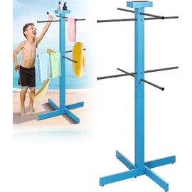 Pool Towel Rack Outdoor, 53in Wood Pool Towel Holder Stand with 4 Adjustable Bars, Outdoor Towel Rack for Pool Area Outside, Waterproof Freestanding Towel Drying Rack for Poolside, Hot Tub, Spa,Beach