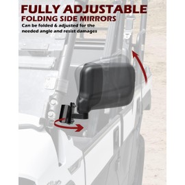 SAUTVS Adjustable Side Mirrors Compatible with Kawasaki Mule Pro FXT DXT DX FX 2015-2025, High-definition Clear Exterior Wider Foldable Side Rearview Mirror with Bracket Accessories, 2PCS