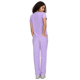 COZYFIT Scrubs for Women Set Medical Uniform - V-Neck Top & Straight Leg Pants with 9 Pockets, Wrinkle-Resistant Unisex Workwear, Light Purple, XS