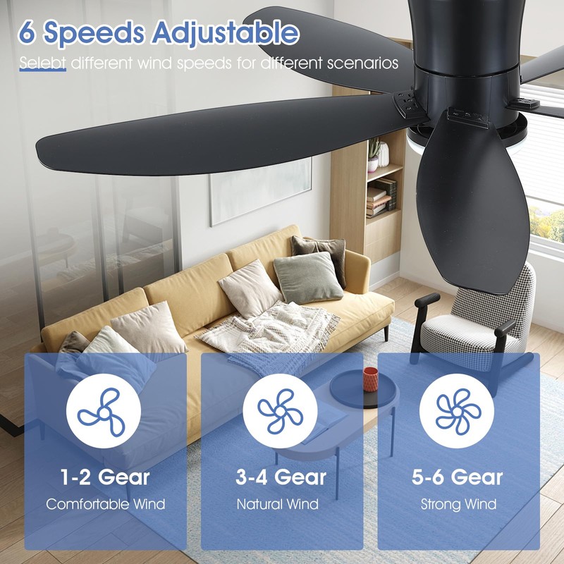 Surtime Flush Mount RGB Ceiling Fans with Lights-48 Low Profile