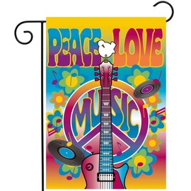 ShineSnow Peace Love Symbol Guitar Dove Woodstock Music and Art Fair Garden Yard Flag 12"x 18" Double Sided Polyester Welcome House Flag Banners for Patio Lawn Outdoor Home Decor