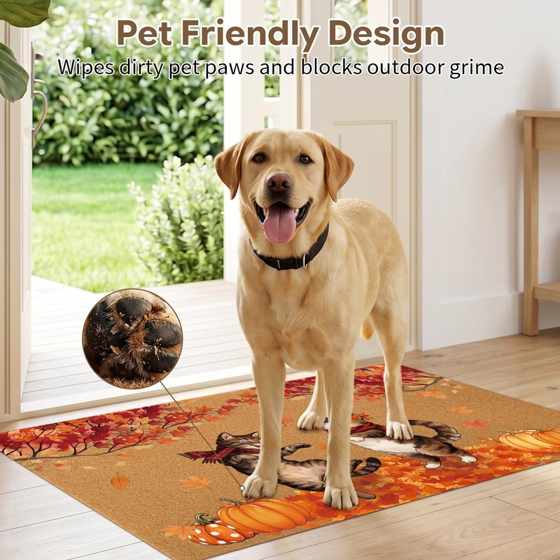 Fall Door Mat - Autumn Cat Welcome Mat, Funny Doormats