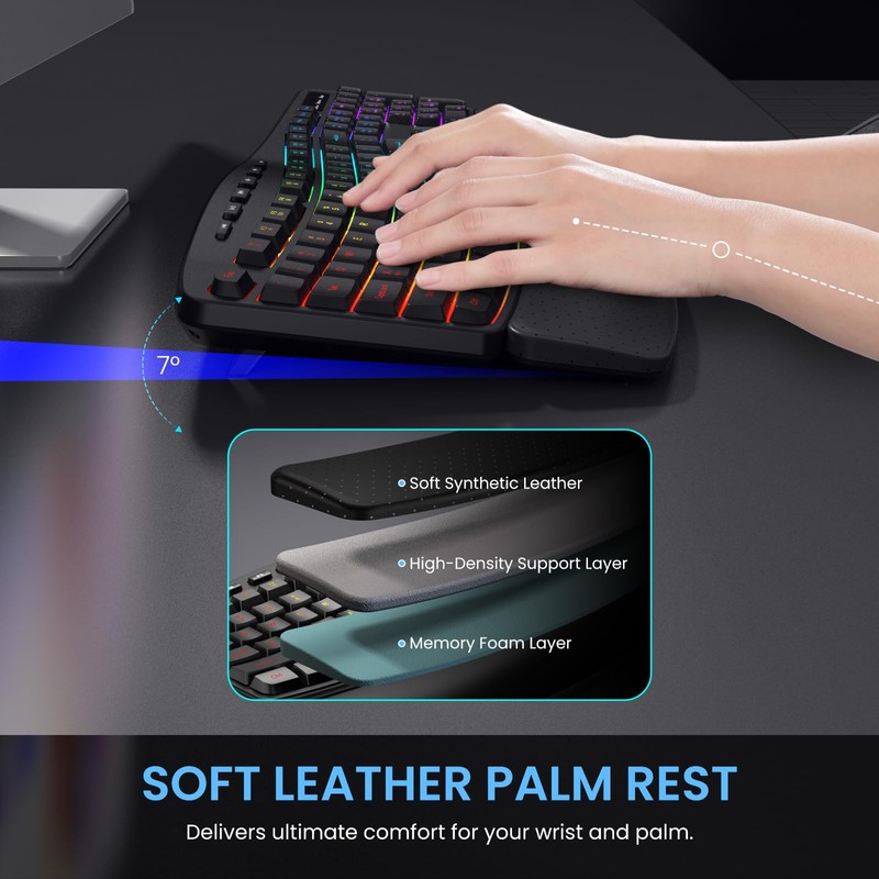 COLIKES Wireless Ergonomic Keyboard, Backlit Keyboard Silent with 15 RGB