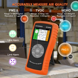 3 in 1 Indoor Air Quality Monitor, Formaldehyde(HCHO) TVOC/PM2.5/PM10 Multifunctional Accurate Tester, AQI Detector w/Real Time Data & Averge Value Recording for Home,Office,Bedroom(GR-5800S)