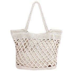 Millya Women Handmade Straw Tote Bag Woven Crochet Top-handle Bag Vacation Beach Handbag (Off-White)