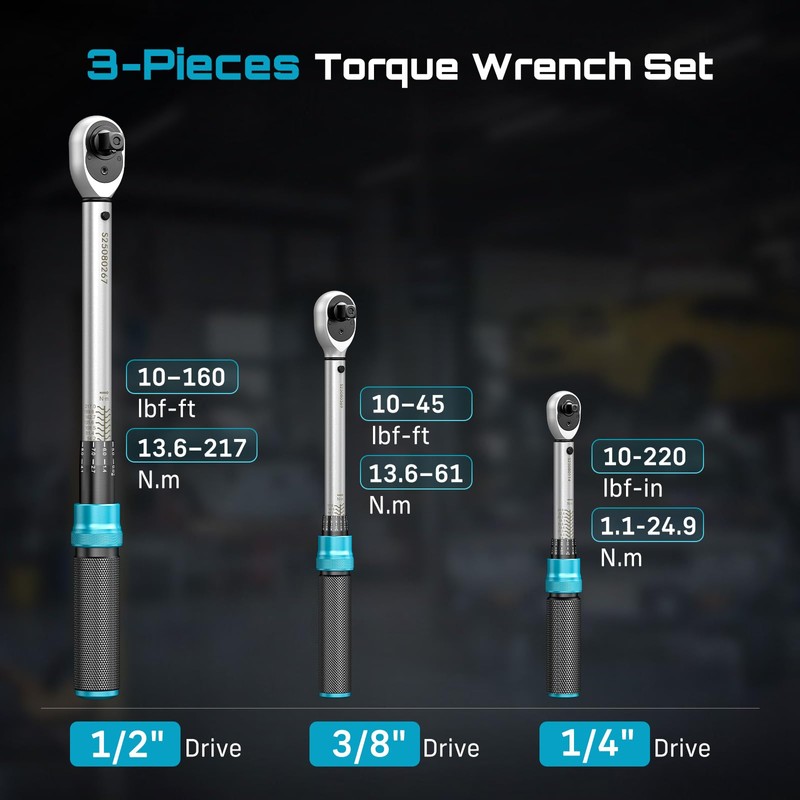 Seesii Torque Wrench Set 1/4" 3/8" 1/2" Drive