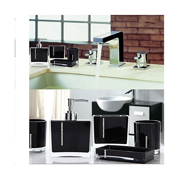 SHINE Luxury 4pcs sets Acrylic Bathroom Accessory Set Diamond Dolomite studded Decoration set (BLACK, Diamond)