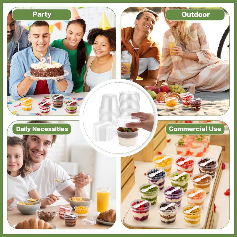 50Set 8OZ Plastic Cups with Lids,Dessert Cups with Spoon,Clear Pudding