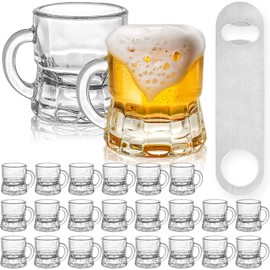 INFTYLE Mini Beer Mug Set of 24, Shot Glasses 1 oz Steins Beer Glass Mason Clear Mugs Small Juice Cups Tasting Glasses for Drinking Beer Festival (Glass, 24 pack-1oz)