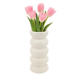 APOMOONS Ceramic Vase White Flower Vase 20 x 8 x 8 cm Flowers Vase Boho Vases White Aesthetic Vases for Pampas Grass Decoration Dry Fresh Flowers Flower Vases Modern for Home Living Room Dining Table