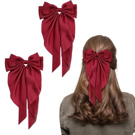 Pack of 2 Hair Clips, Large Bow, French Hair Clips, Hair Clips, Bow, Fabric Hair Bows Clip, Silk Bow Head Clip for Adults, Teens, Women, Hair Accessories (Red)