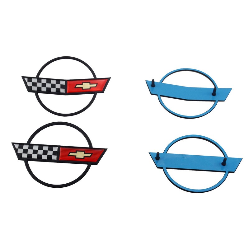 Pair Set C4 Corvette Gas Fuel Lid Emblem Cross Flag