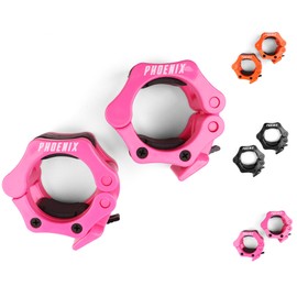 Phoenix Fitness Barbell Clamps - Pair of 1” or 2” Olympic Bar Collars for Weightlifting Bars - Set of 2 Heavy-Duty Barbell Clips - Quick Release Clamps for Home & Gym Training - Pink, 2-inch
