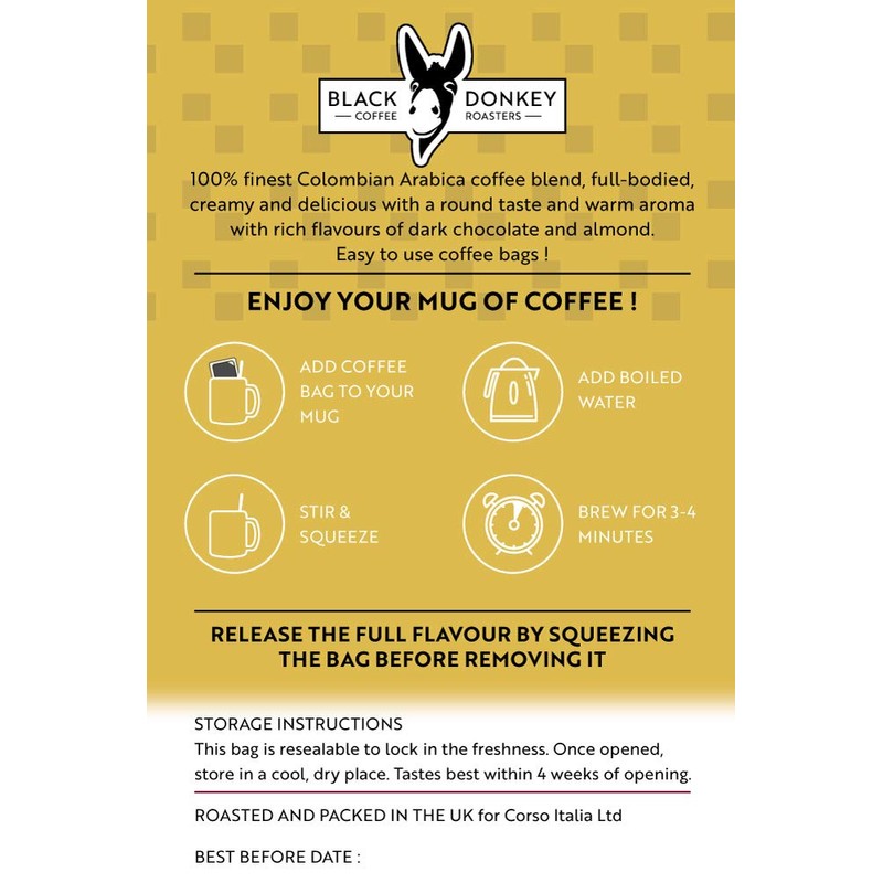 Black Donkey Coffee Roasters | 50 Coffee Bags | Colombian