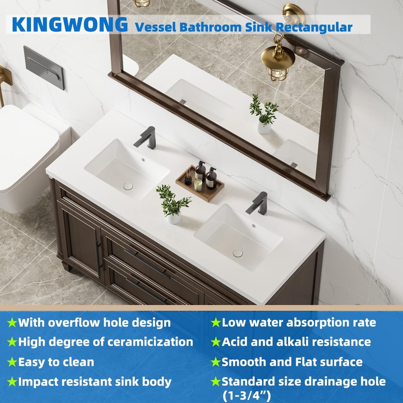 18 Inch White Rectangle Vessel Sink for Bathrooms 18.3" x