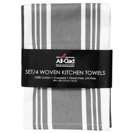 All-Clad Woven Bistro Kitchen Towels: Highly Absorbent, Super Soft Long Lasting - 100% Cotton, 20"x30" Dish Towels for Cleaning & Drying Dishes, Pans, Glassware, or Countertops, (4-Pack), Pewter