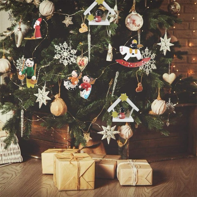 48pcs Christmas Tree Hanging Ornament Wooden Handmade Christmas Tree Figures