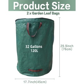 Garden Waste Bag 120 L x 2 with Lid, Garden Bag, Leaf Bag, Garden Bags, Green Waste, Waterproof, Foldable, Reusable, Container for Garden Waste, Grass Bag with Handles for Grass, Leaves, Hedge Garden